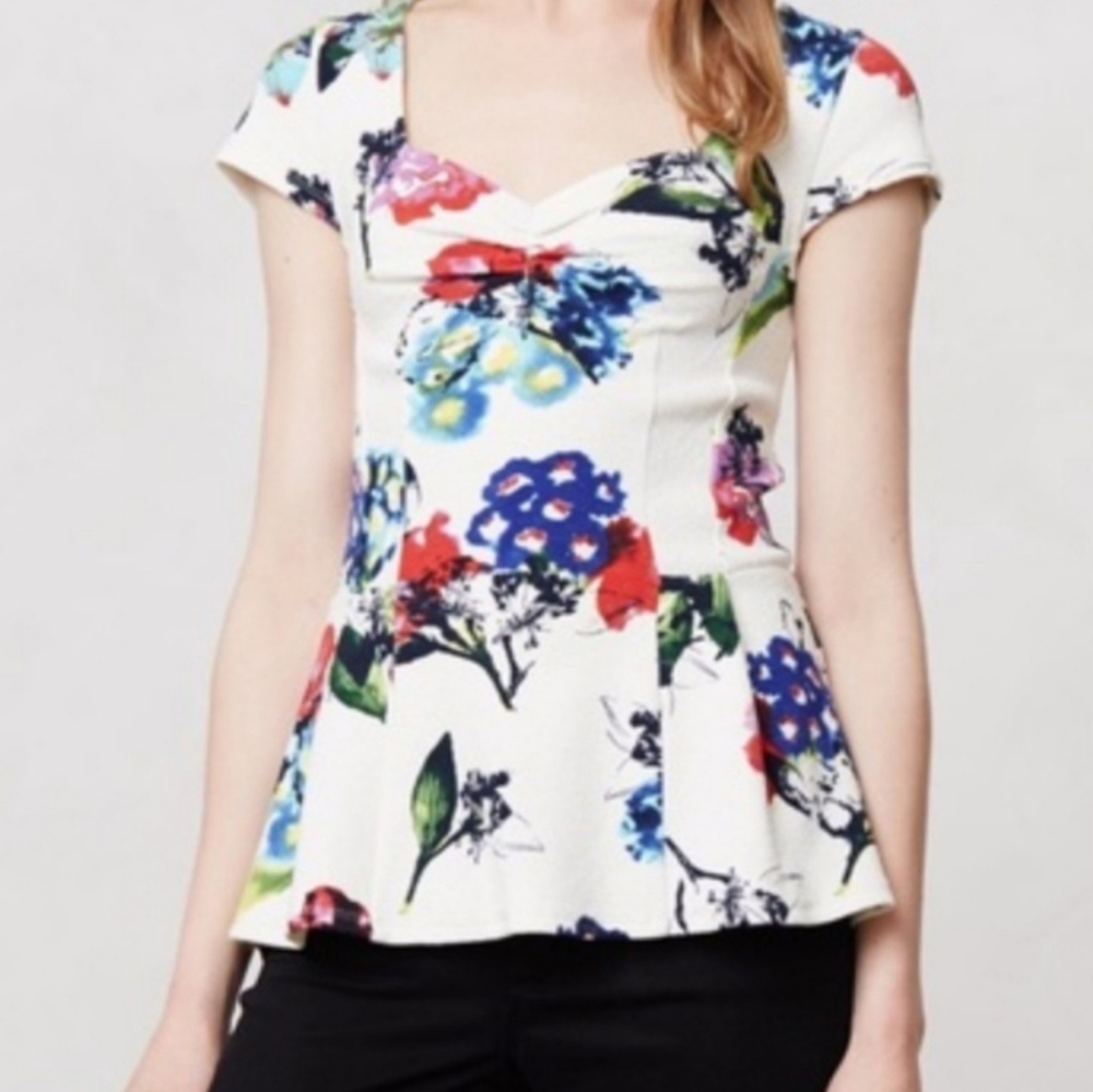 Anthropologie Postmark Mignon Peplum short sleeve size M  Floral Top